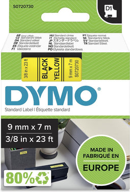 DYMO originele D1 labels | Zwarte Tekst op Geel Label | 9 mm x 7 m | Zelfklevende etiketten voor de LabelManager labelprinter | gemaakt in Europa