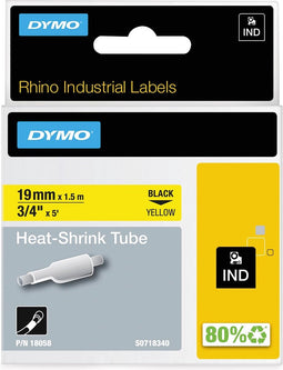 DYMO Rhino industriële Heat-Shrink Tube-labels | 19 mm x 1,5 m | zwarte afdruk op geel | voor Rhino labelprinters
