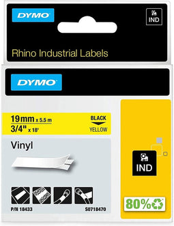 DYMO Rhino industriële Vinyl Labels | 19 mm x 5,5 m | zwarte afdruk op geel | zelfklevende labels voor Rhino & LabelManager labelprinters