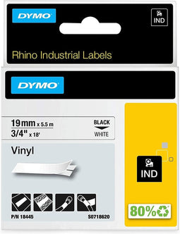 DYMO Rhino industriële Vinyl Labels | 19 mm x 5,5 m | zwarte afdruk op wit | zelfklevende labels voor Rhino & LabelManager labelprinters