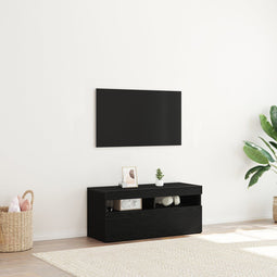 vidaXL - TV-kast - met - LED-verlichting - - - Zwart - Eiken - - - 90x35x40 - cm - - - Bewerkt - Hout