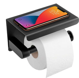 Happy Goods WC Rolhouder met Plankje - RVS - Zelfklevend zonder boren - Zwart