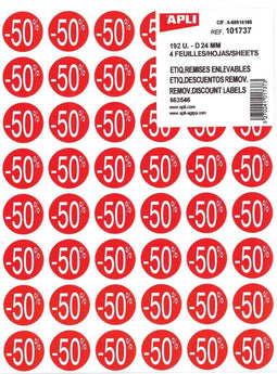 Agipa Kortinglabel -50%, rood, pak van 192 stuks, verwijderbaar