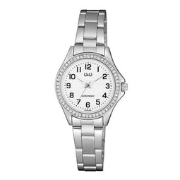 Q&Q C223J204Y - Horloge - Analoog - Vrouwen - Dames - Stalen band - Rond - Metaal - Cijfers - Zilverkleurig - Wit - Briljanten