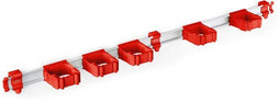 Toolflex Bezemhouder - Tuingereedschap Ophangsysteem - Aluminium rail 94 cm - 5 houders - Rood
