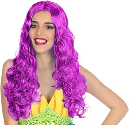 Atosa Verkleedpruik voor dames met lang golvend haar - Fantasia - fuchsia roze - Filmster/popster/foute party