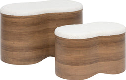 Atmosphera Loe Poefs met opbergruimte - Set van 2 stuks - 72x41x45cm - Wit/Bruin