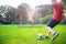 Dunlop Voetbaldoel - Voetbal Goal 300 x 200 x 110 cm - Metaal - Wit/Rood - Snelle Montage - Inclusief 7 Grondhaken