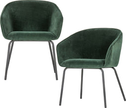 WOOOD Sien Eetkamerstoel - Velvet - Groen - Set van 2
