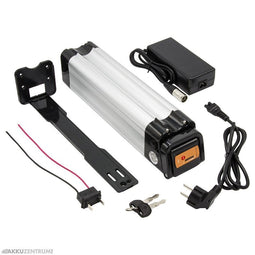 E-Bike battery Maratron "Silver Fish" XH259 – 25.9V / 12Ah – silver – with holder and charger - seat