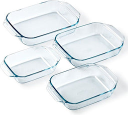 Pyrex Let's Share - Ovenschaal Rechthoek - 4-Delig met Grepen - Borosilicaatglas (4 stuks)