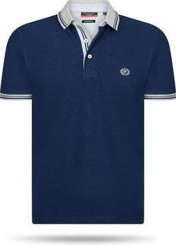Pierre Cardin - Heren Polo SS Grey Tipped Polo - Blauw - Maat L