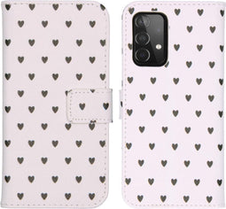 iMoshion Hoesje Geschikt voor Samsung Galaxy A72 Hoesje Met Pasjeshouder - iMoshion Design Softcase Bookcase - Wit / Zwart / Hearts Allover White