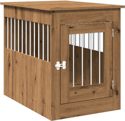 vidaXL - Hondenbench - 55x80x68 - cm - bewerkt - hout - artisanaal - eikenkleurig