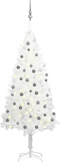 vidaXL - Kunstkerstboom - met - verlichting - en - kerstballen - 180 - cm - wit