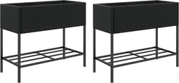 vidaXL - Plantenbakken - met - schap - 2 - st - 90x40x75 - poly - rattan - zwart