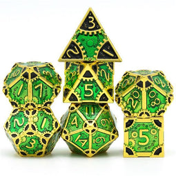 Dobbelstenenset Metaal - Steampunk - D4 D6 D8 D10 - Groen (set van 5)