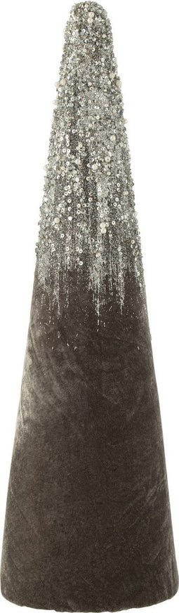 J-Line decoratie Kegel Parels - fluweel - grijs/goud - large