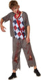 dressforfun - Griezelige schooljongen 128 (7-8y) - Halloween kostuum met nep bloed - zwart-rood