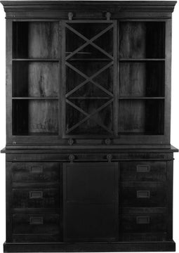 StarFurn Vitrinekast Fresno Zwart Mangohout en Metaal 160cm