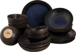 Palmer - Tama - Serviesset - 6 persoons - 24 delig - Zwart/Blauw - Stoneware - Bordenset