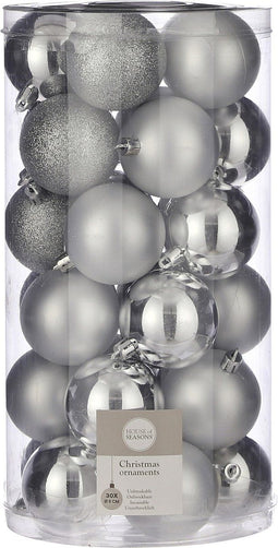 House of Seasons - Plastic Kerstballen Set - 30 stuks - Ø6 cm - Zilver