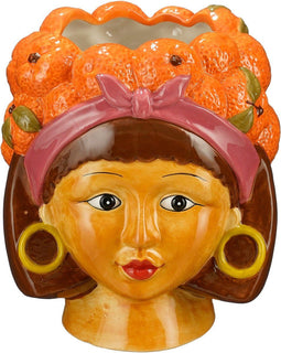 Mica Decorations Funny Bloempot Binnen - L20 x B20 x H22 cm - Dolomiet - Oranje