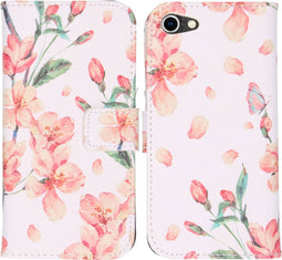 iMoshion Hoesje Geschikt voor iPhone 7 / 8 / SE (2020) / SE (2022) Hoesje Met Pasjeshouder - iMoshion Design Softcase Bookcase - Wit / Roze / Blossom Watercolor