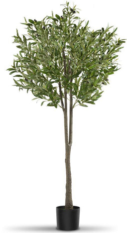 tectake® Kunstmatige Olijfboom Oleand - Kunstplant - Realistische Bladeren en Olijven - Hoogte: 150 cm
