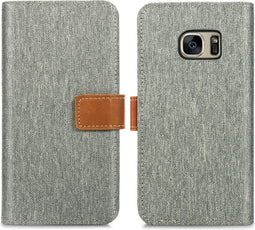 iMoshion Hoesje Geschikt voor Samsung Galaxy S7 Hoesje Met Pasjeshouder - iMoshion Luxe Canvas Bookcase - Grijs
