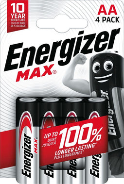 Energizer MAX - AA Alkalinebatterij - 10 jaar energieopslag - Zilver (4 stuks)
