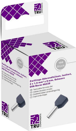 TRU COMPONENTS T1906C155 Dubbele adereindhulzen 1.50 mm² Deels geïsoleerd Zwart 100 stuk(s)