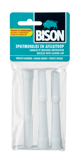 Bison Spuitmondjes 3 stuks en koker afsluitdopje, geschikt voor alle kitsoorten, alle kokers, kitten, lijmen, afdichten, voegen, montagelijm, monteren