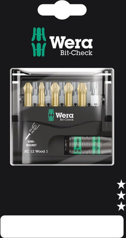 Wera Bit-Check 12 Wood 1 SB - Bitset 12-delig - Rapidaptor houder met ringmagneet (1 stuk)