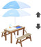 AXI Dennis Zand & Water Picknicktafel met Speelkeuken, Wastafel en losse bankjes in Bruin - Met Parasol in Blauw/Wit - Incl. 17-delige accessoire-set
