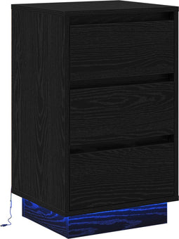 vidaXL - Nachtkastje - met - LED - Zwart - Eiken - 39x34,5x65 - cm - Gelaagd - Hout