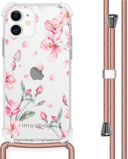 iMoshion Hoesje Geschikt voor iPhone 12 Mini Hoesje Met Koord - iMoshion Design Hoesje met Koord - Roze / Transparant / Blossom Watercolor