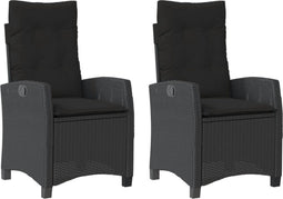 vidaXL - Tuinstoelen - 2 - st - verstelbaar - met - kussens - poly - rattan - zwart