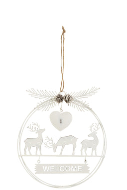 J-Line Kerstmis Hanger Welcome Metaal Wit