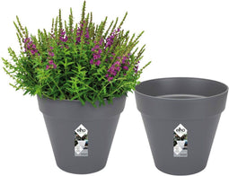 Elho Loft Urban Rond 30 - Plantenpot Buiten met Waterreservoir - Ø 29 x H 30.5 cm - Antraciet (2 stuks)