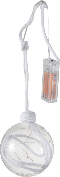 J-Line kerstbal - glas - klaar wit - medium - 6 stuks - LED lichtjes