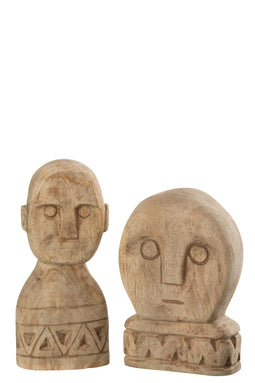J-Line figuur Afrikaans Maskers - hout - naturel - 2 stuks