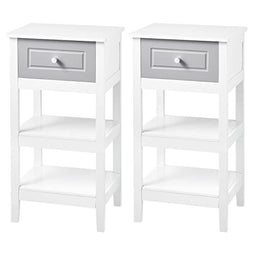 Woltu Nachtkastje met Lade en 2 Opbergrekken MDF Wit 38 x 28 x 71 cm Set van 2