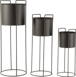 J-Line bloempot Op Voet - metaal - zwart - 3 stuks - 80 cm hoog
