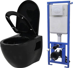 vidaXL - Hangend - toilet - met - verborgen - stortbak - keramiek - zwart