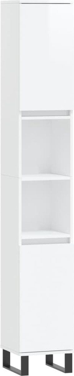 vidaXL - Badkamerkast - 30x30x190 - cm - bewerkt - hout - hoogglans - wit