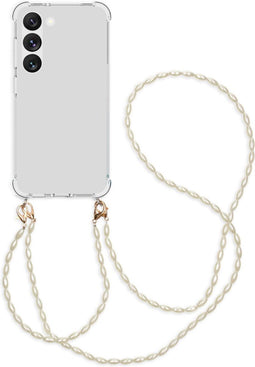 iMoshion Hoesje Geschikt voor Samsung Galaxy S23 Hoesje Met Koord - iMoshion Backcover met koord + armband - Parels - transparant