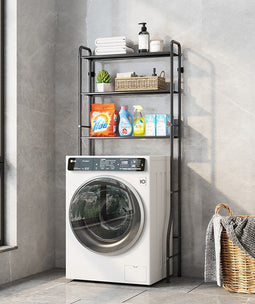 Wasmachine opbergrek zwart - Badkamerrek - Wasmachine ombouw - Opbergrek voor wasmachine - Wasmachine kast - Wasmachine meubel met 3 schappen - 26.5 x 66.5 x 155cm