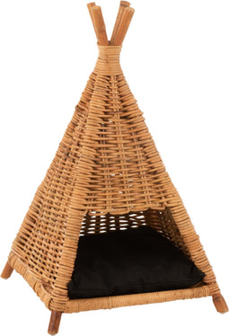 J-Line kattentent + kussen Honing - jute - naturel/zwart