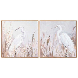 Schilderij Home ESPRIT Wit Beige Grijs Vogel Orientaals 80 x 3,5 x 80 cm (2 Stuks)